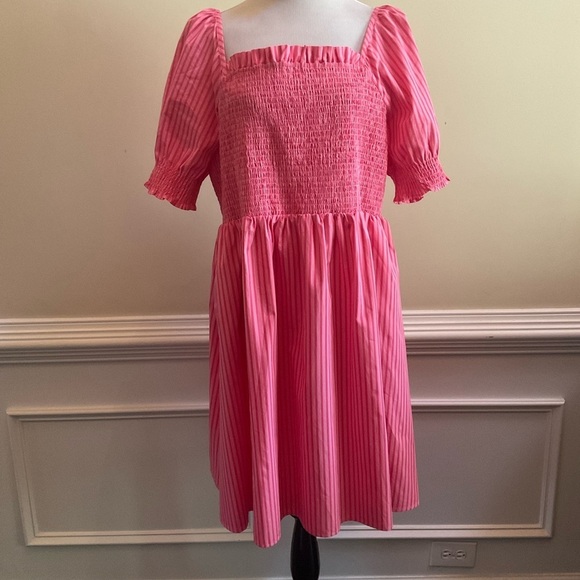 DRAPER JAMES Cam Smocked Dress In Pink Stripe Square Neckline Stretchy Size 2X - Picture 1 of 7